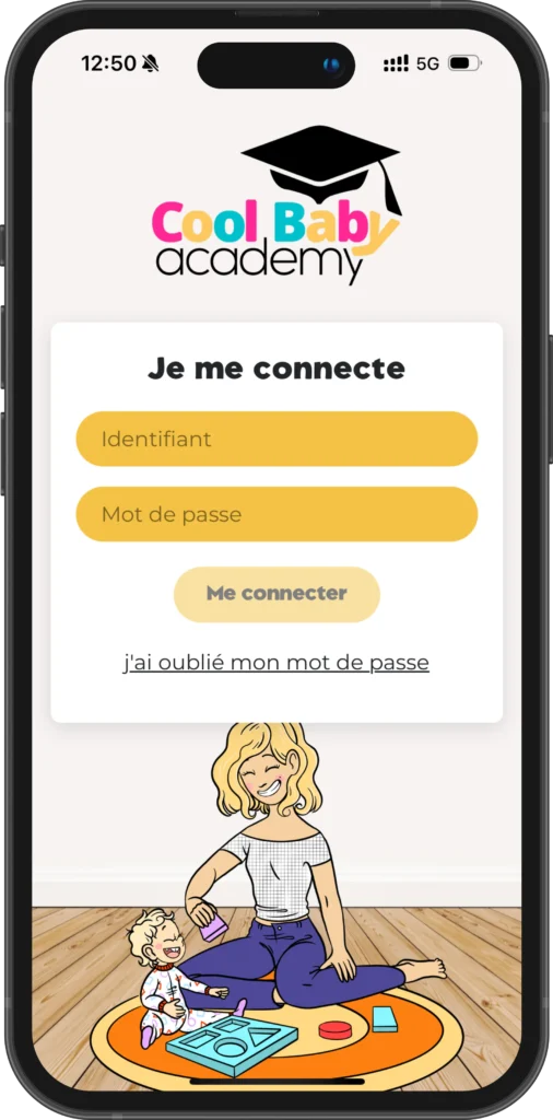 Écran de connexion à l’application Cool Baby Academy